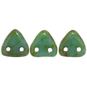Czechmates 2 Hole Triangle Beads-Opaque Turquoise Picasso