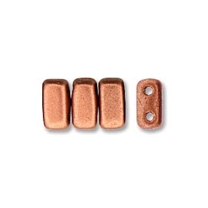 Czech 2-Hole Brick Bead - 3Mm X 6Mm Matte Metallic Copper