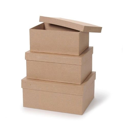 Paper Mache Box Set Of Three Rectangle - 9", 10", 11"