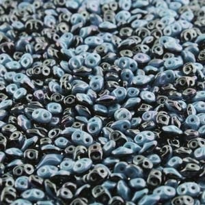 Superduo Duets Black/White Blue Luster Beads