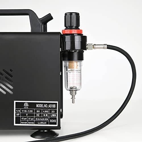 Meeden Airbrush 1/5 Hp Auto-Stop Airbrush Compressor - Professional Single-Piston, Thermally Protect, Low Running Noise 47Db - Regulator Water Trap, Holder, 1/8 Air Hose
