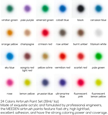Meeden Airbrush Paint, 24 Colors/30Ml Acrylic Airbrush Paint Kit, Ready To Spray, Water-Based, Non-Toxic Leather & Shoe Airbrush Paint Kit For Beginners, Hobbyist, And Artists, Beginners, And Students