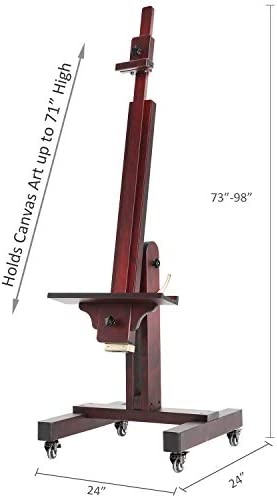 Meeden Extra Large Studio Easel, Professional Artist Easel, Heavy Duty Floor Easel, Tilts Flat Easily, Rosewood Finished, Holds Canvas Art Up To 71” High