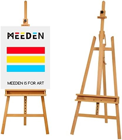 Meeden Large Painters Easel Adjustable Solid Beech Wood Artist Easel, Studio Easel For Adults With Brush Holder, Holds Canvas Up To 48"
