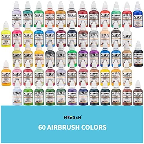 Meeden Airbrush Paint Set, 57 Colors/30Ml Airbrush Paints Contain Metallic And Neon Paints, Ready To Spray, Water Based, For Wood, Models, Leather More, Non-Toxic For Artists, Beginners, And Students