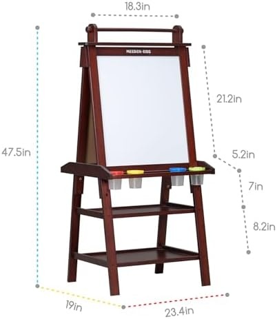 Meeden Easel For Kids - Kids Easel With Paper Roll - Double Sided Solid Pine Wood Art Easel - Kids Art Easel With Chalkboard & Magnetic Whiteboard - Walnut