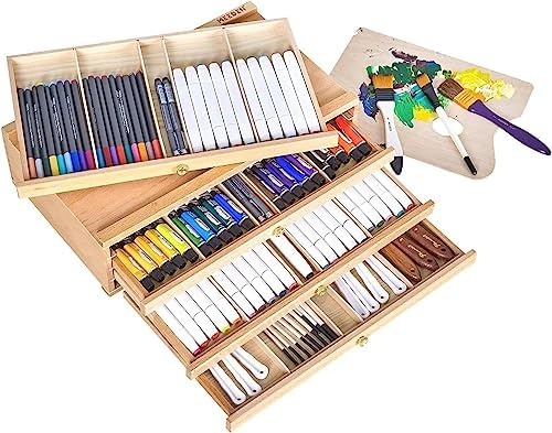 MEEDEN Multi-Function Artist Storage Box, Portable Wood Artist Supply  Storage Organizer with Drawer, Beechwood 
