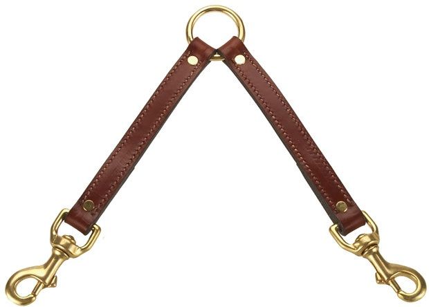 Leather Two Dog Coupler - Chestnut - 13 Inch