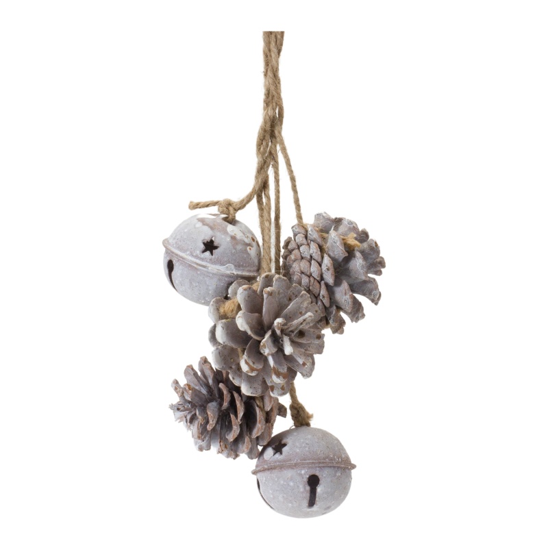 Bell And Pine Cone Ornament (Set Of 6) 14”H Iron/Cone