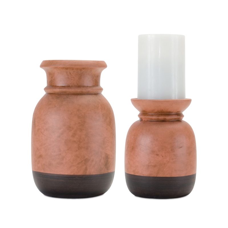 Candle Holder Set of 2, 6.25" and 8.25" Ceramic