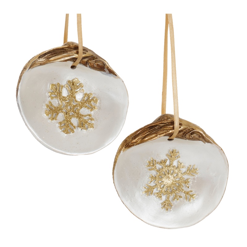 Clam Shell/Snowflake Ornament (Set Of 12) 3”H Resin