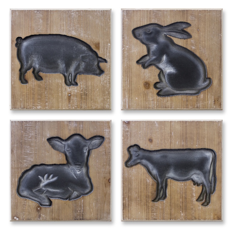 Animal Plaque (Set of 3) 14” Sq Wood/MDF