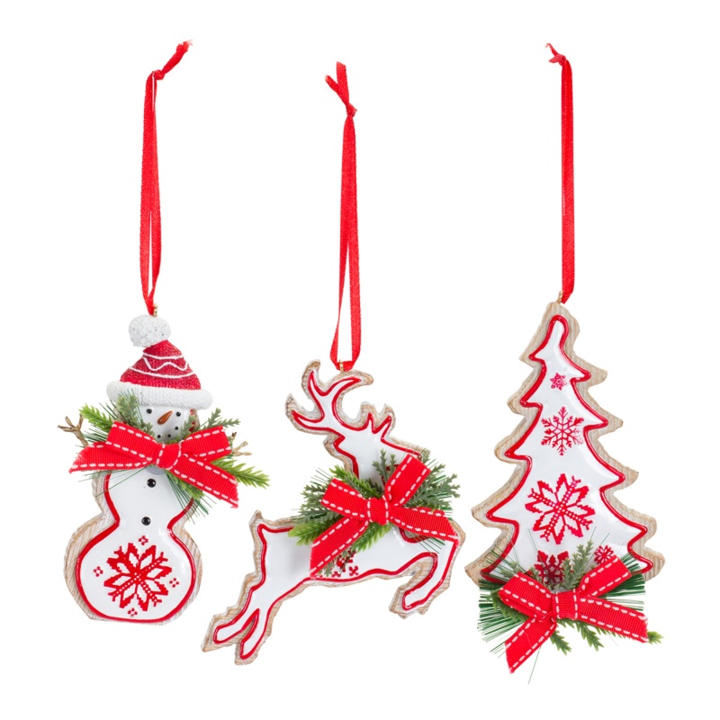 Snowman, Tree & Deer Ornament Set of 6