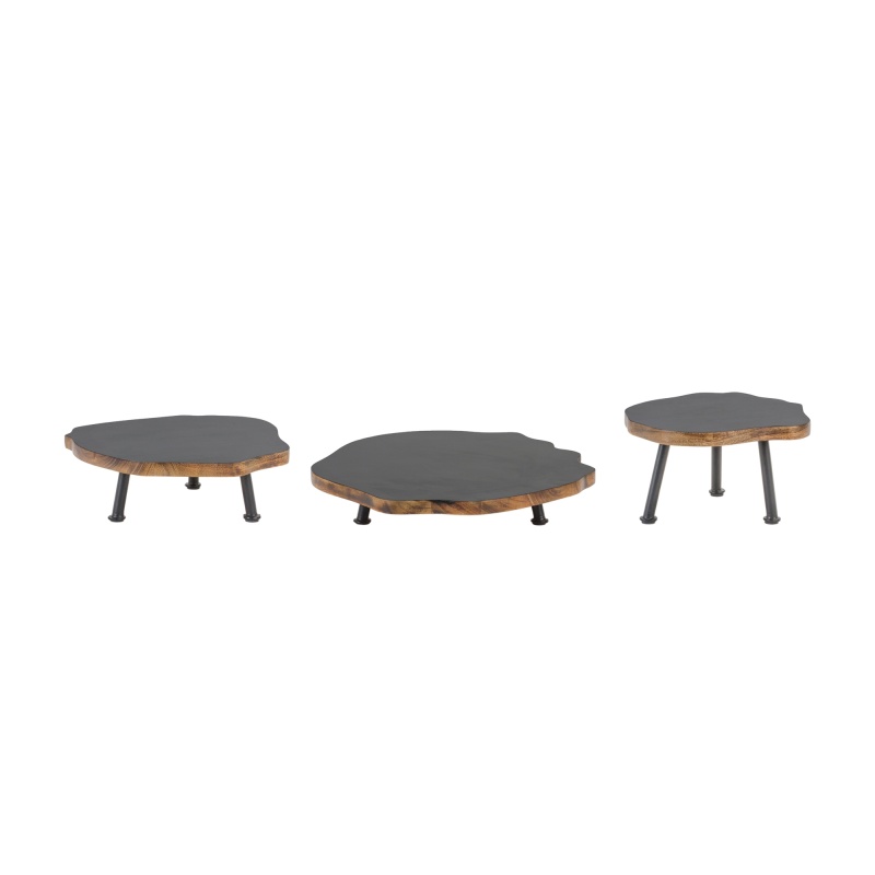 Pedestal Set of 3, 2.25"H, 3.25"H, 5.75"H Wood/Iron