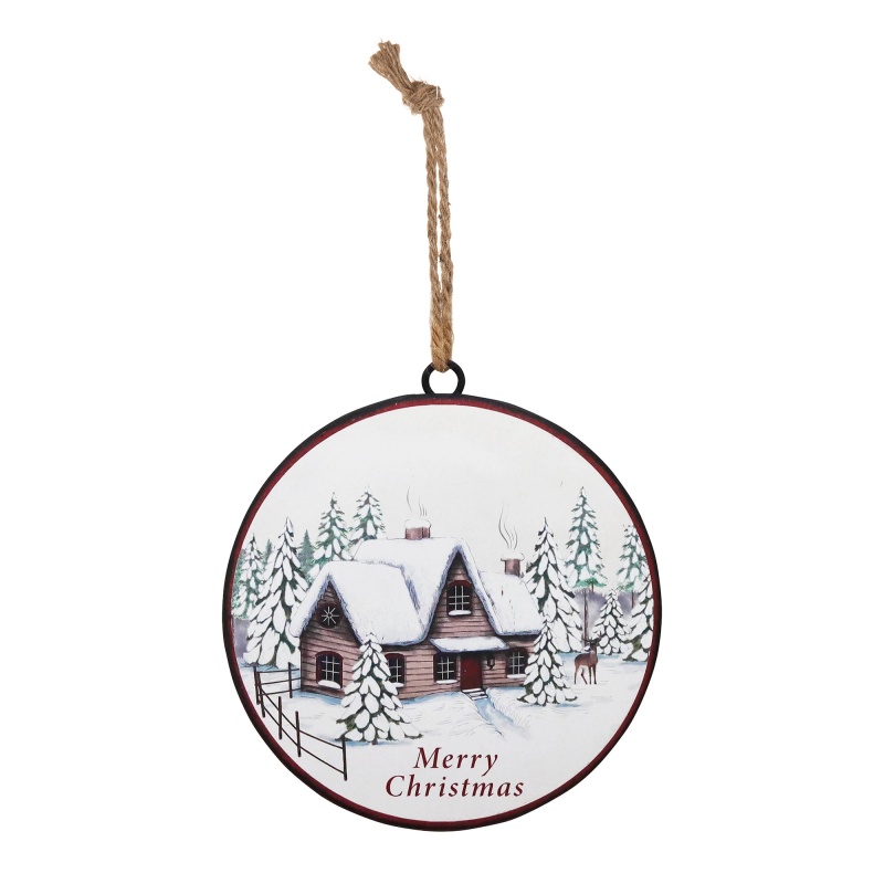 Winter Scene Disc Set of 12 6"D Iron