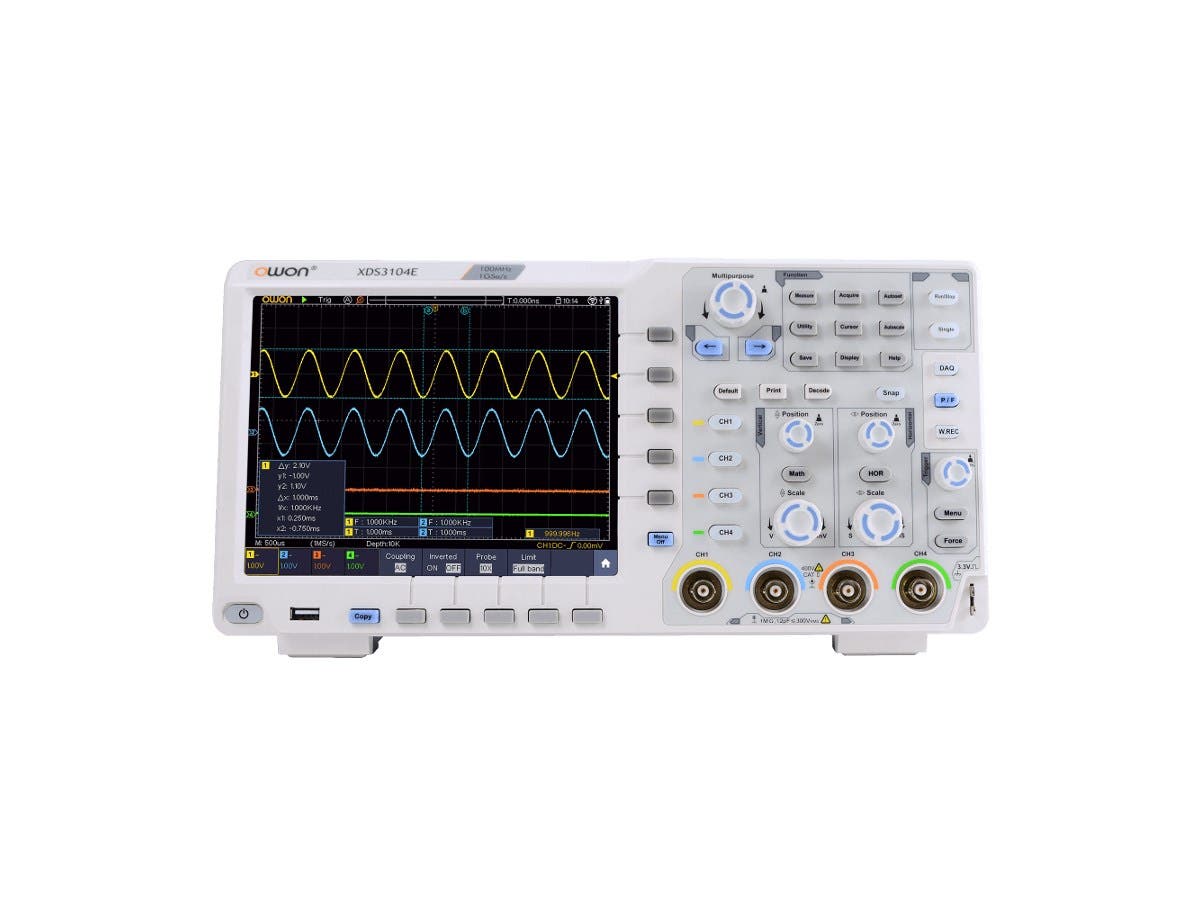 Owon 4 Channel Touchscreen Digital Oscilloscope, 100Mhz, 1Gs/S, 8 Bits