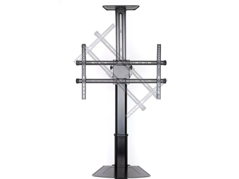 Monoprice Commercial Series Premium Adjustable Rollingtilt Tv Wall Mount Bracket Stand Cart With Media Shelf, For Tvs 37In To 70In, Max Weight 110Lbs, Rotating, Height Adjustable W/ Vesa Up To 600X400