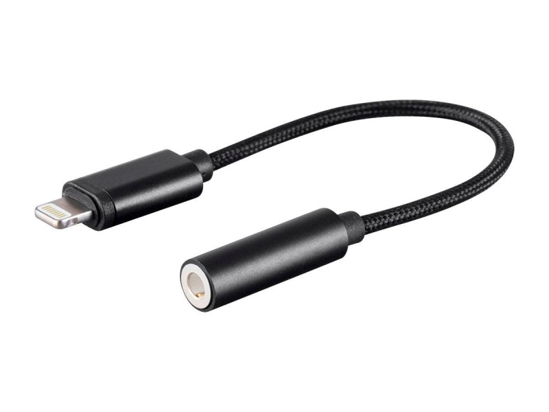 Monoprice Mfi Certified Lightning To 3.5Mm Audio Adapter, Nylon Braid, Black