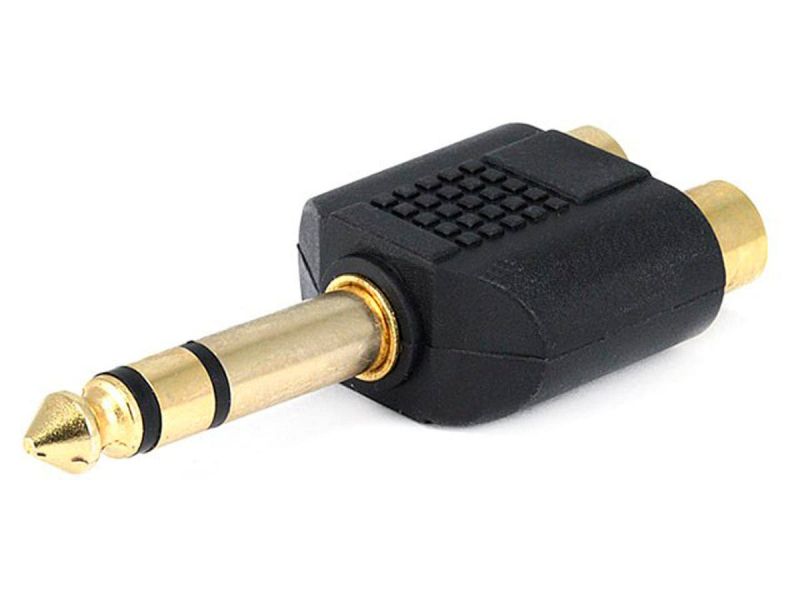 Mono/4In (6.35Mm) Trs Stereo Plug To 2X Rca Jack Splitter Adapter, Gold Plated