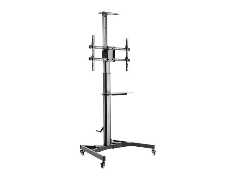 Monoprice Commercial Series Premium Adjustable Mobile Tilt Tv Wall Mount Bracket Stand Cart With Media Shelf, For Tvs 37In To 70In, Max Weight 110Lbs, Rotating, Height Adjustable W/ Vesa Up To 600X400