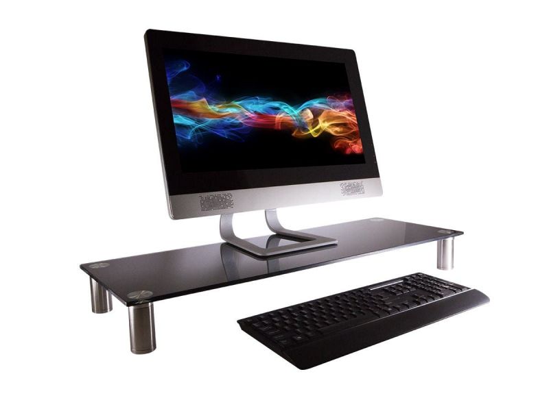 Workstream Large Multimedia Desktop Monitor Stand, Black Glass