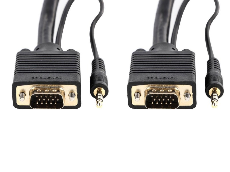 Monoft Super Vga Hd15 M/M Cable W/ Stereo Audio And Triple Shielding (Gold Plated)
