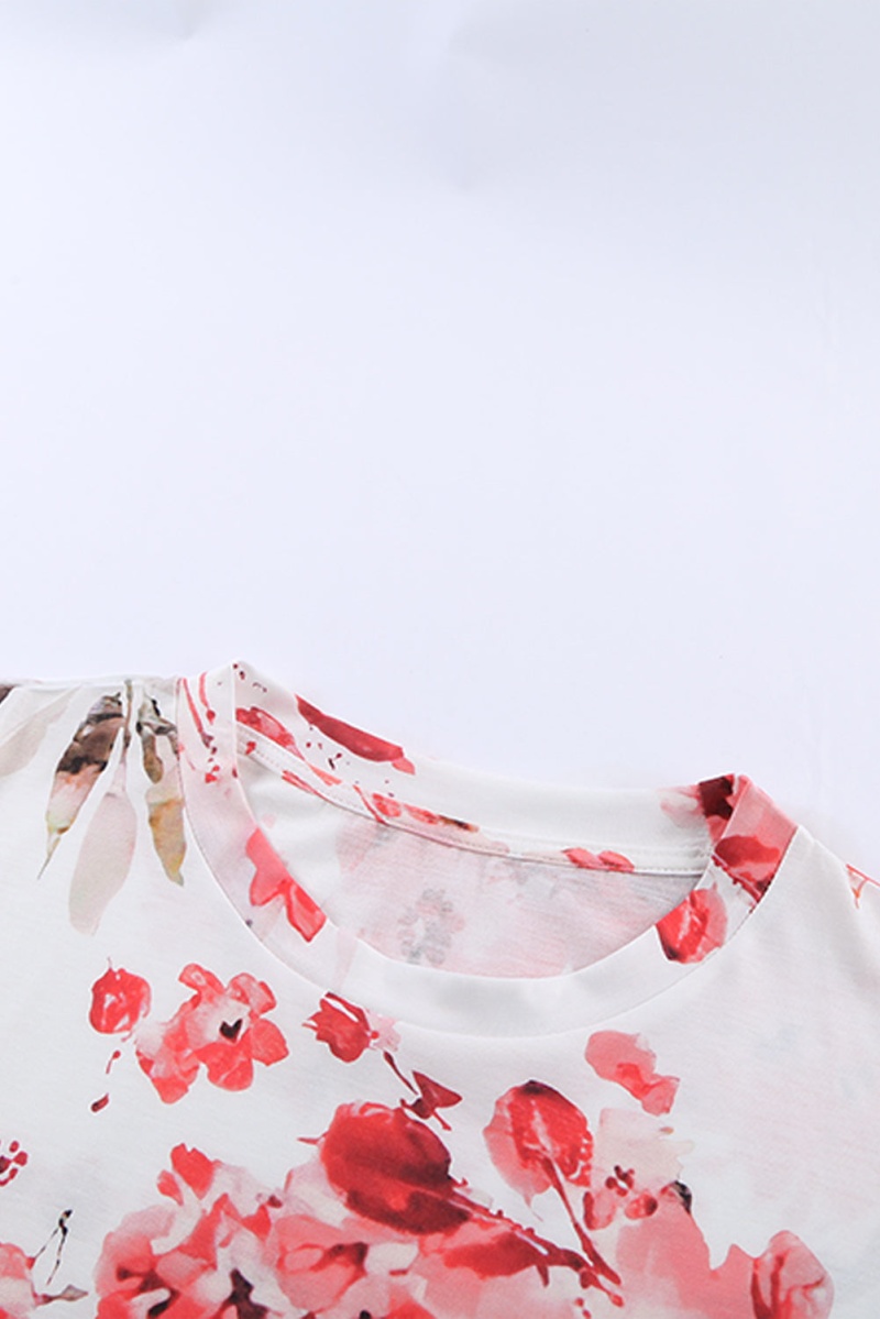 White Red Blooming Floral Print Tee