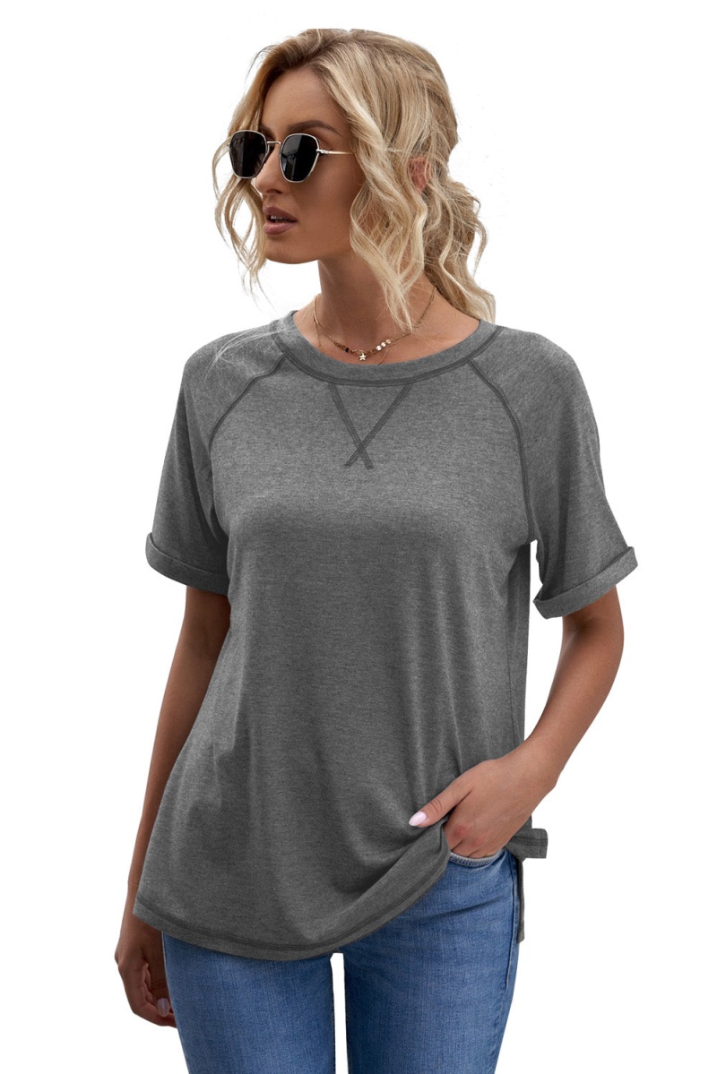 Women's Short Sleeve Gray Heathered Round Neck T-Shirt