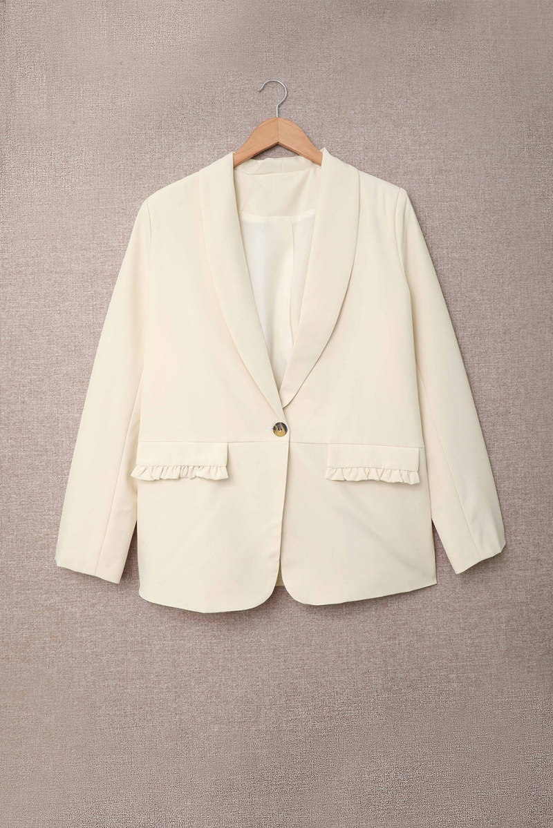 Women's Elegant Beige Lapel Collar Button Pocket Blazer