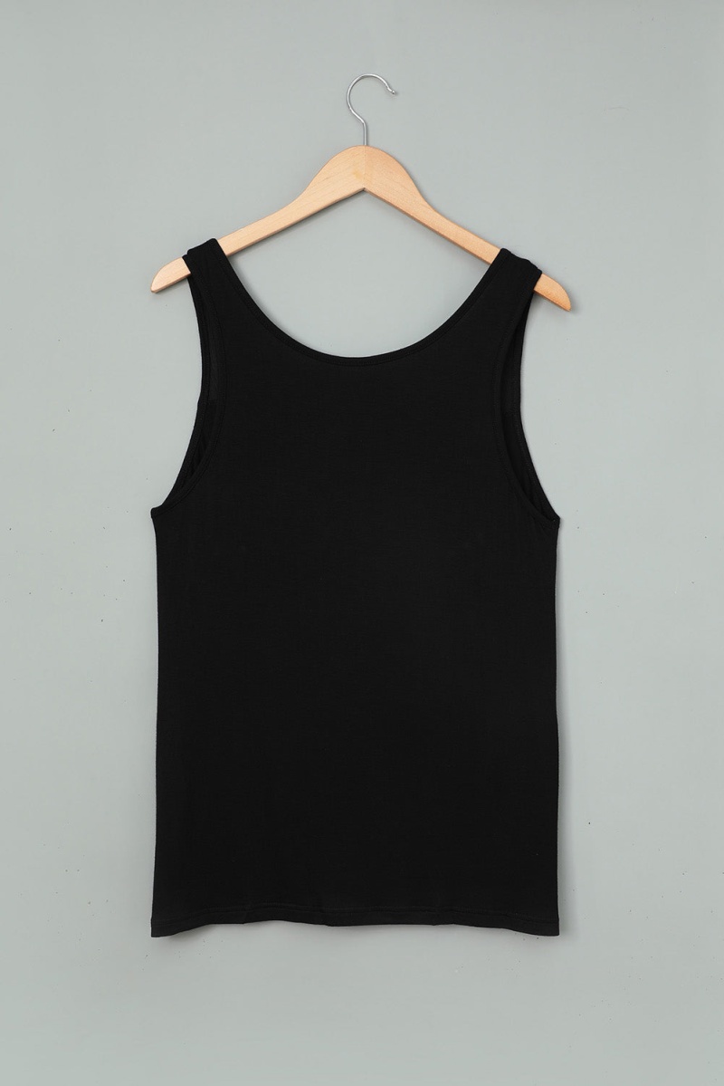 Summer Casual Black Button Loose Women Tank Top