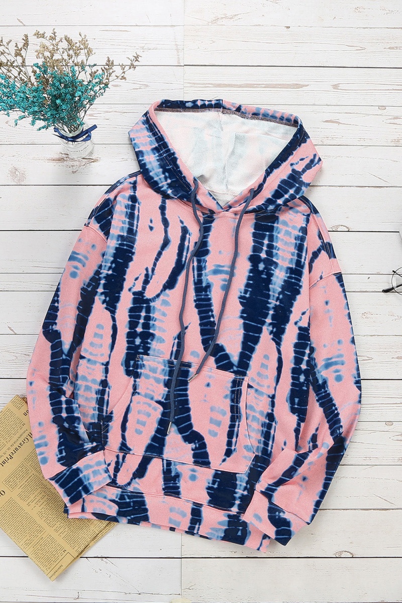 Women's Casual Pink Tie-Dye Print Pullover Hoodie