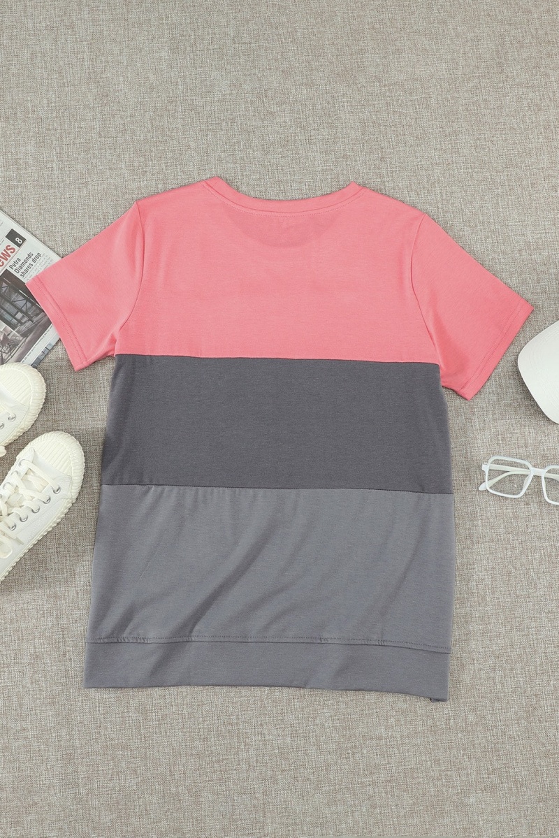 Women's Gray Contrast Colorblock Short Sleeve Casual T-Shirt