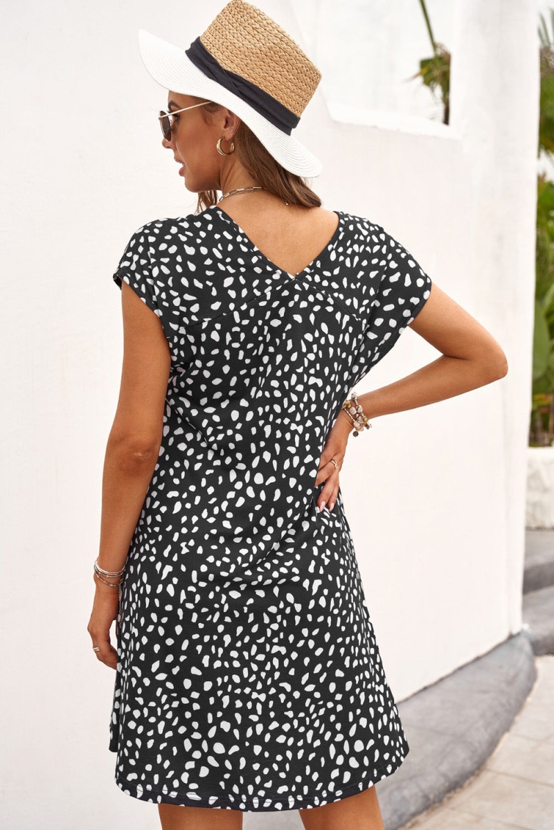 Summer Black Cheetah Print Pocketed Casual Mini Dress