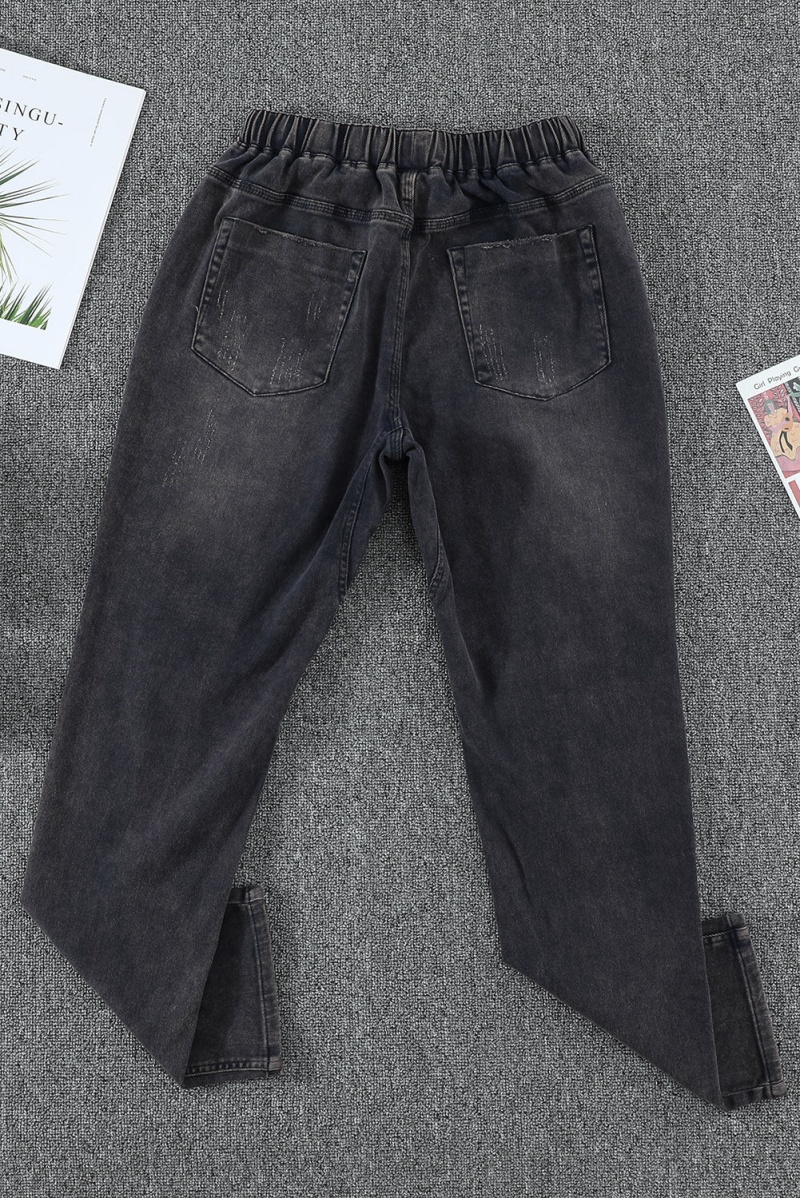Women's Dark Gray Pocketed Hole Baggy Jean
