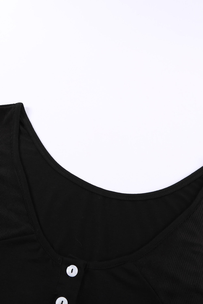 Summer Casual Black Button Loose Women Tank Top