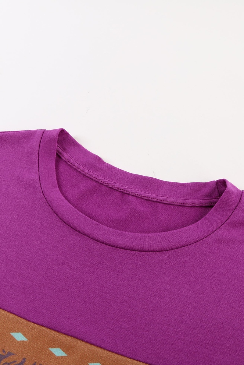 Purple Colorblock Short Sleeve Splicing Mixed Prints T-Shirt