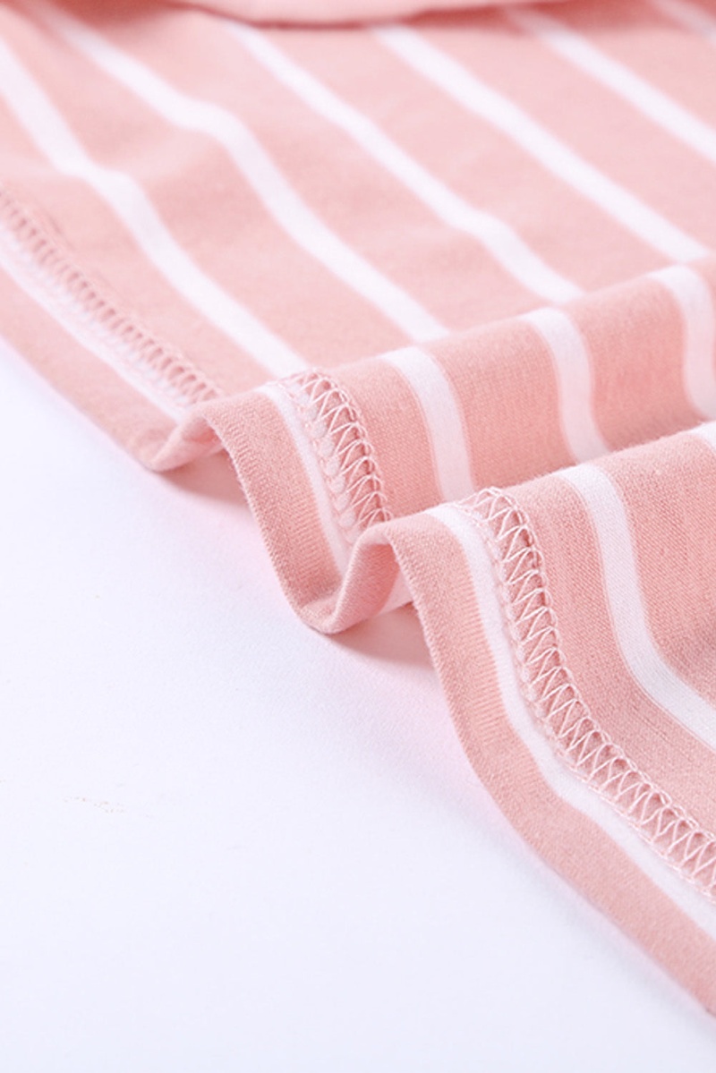 Casual Pink Striped Crewneck Ruffle Short Sleeve Plus Size Maxi Dress