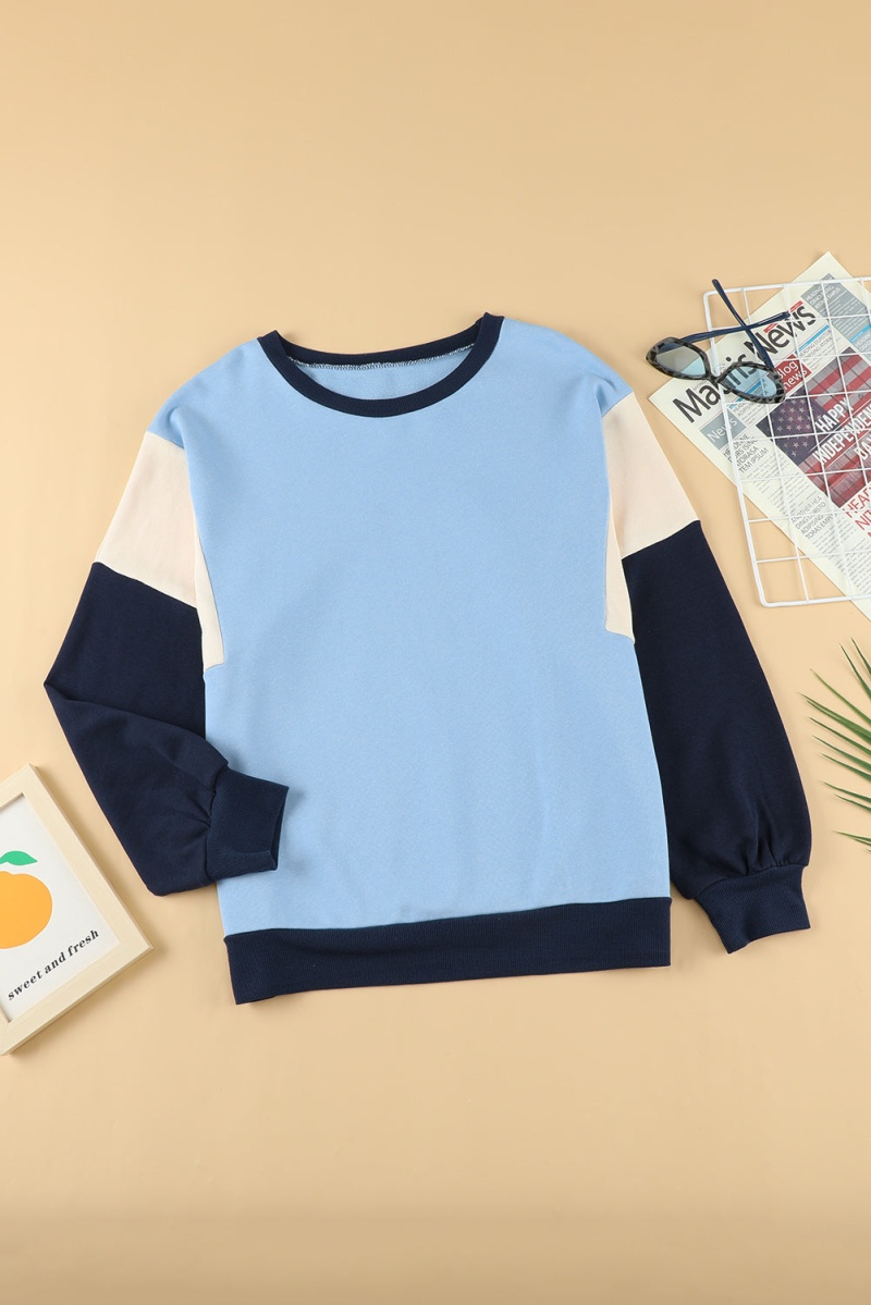 Women's Sky Blue Colorblock Pullover Sweatshirt