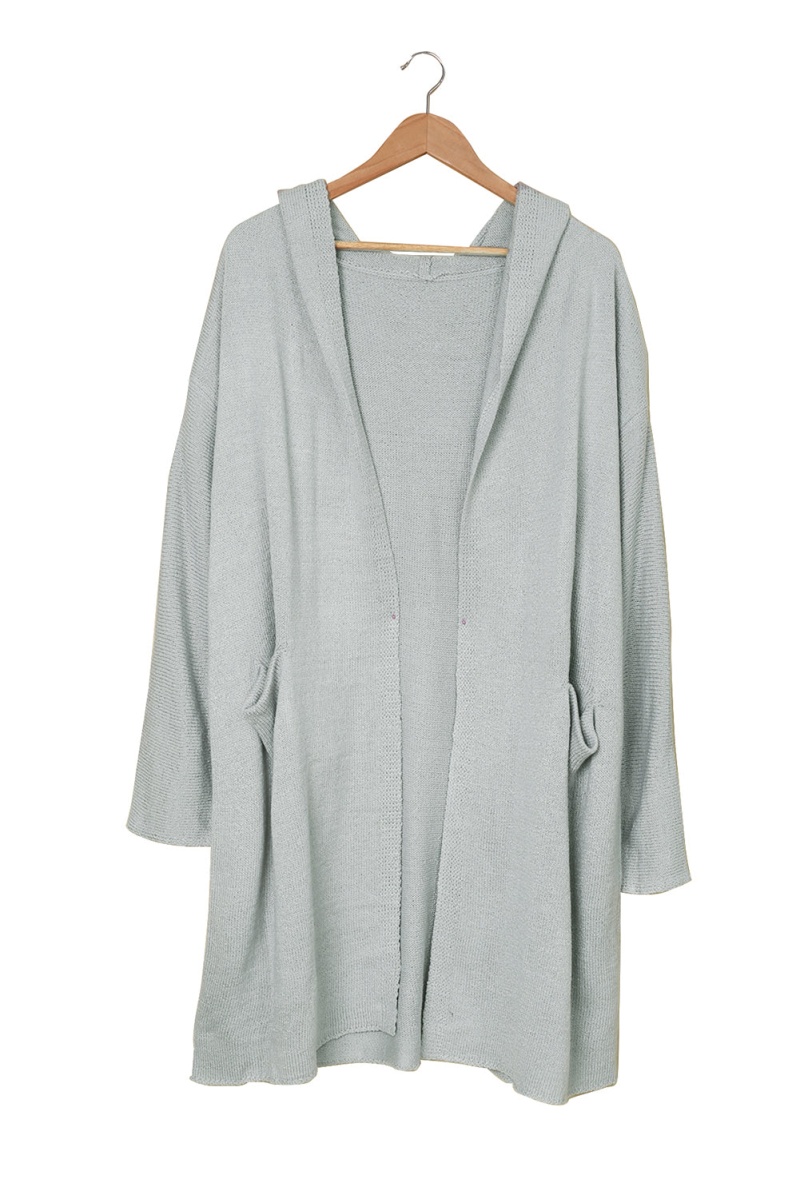 Winter Casual Gray Open Front Hooded Sweater Cardigan