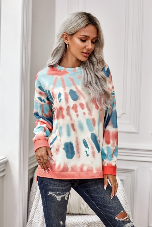 Women's Multicolor Tie-Dye Side Slits Pullover Sweatshirt by Modeshe