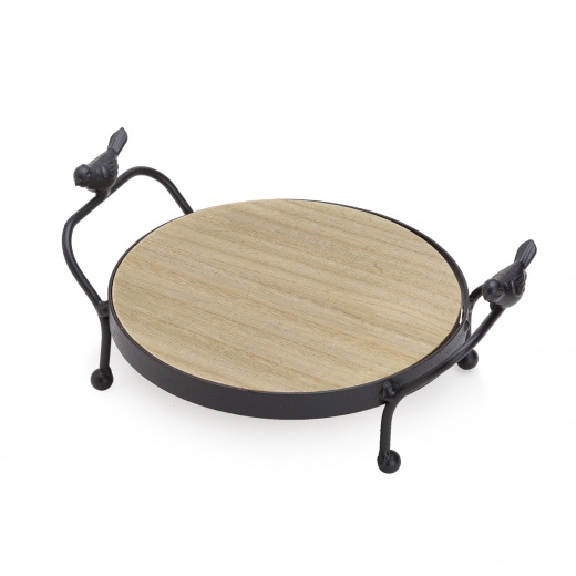 Elegant Round Iron and Wooden Fishbowl / Vase Stand