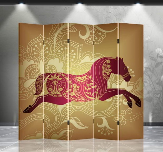 Double Sided Canvas Screen Room Divider - Lucky Horse