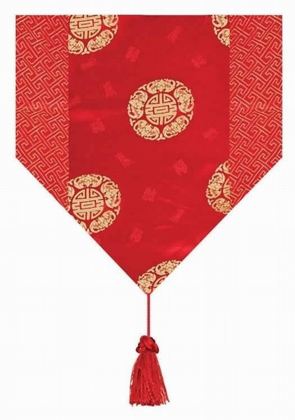 Oriental Brocade Table Runner with Decorative Tassels