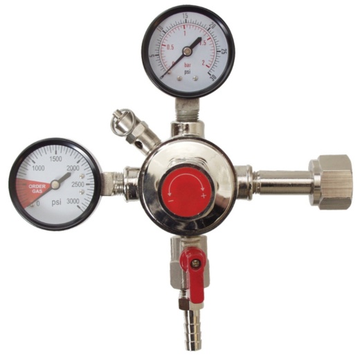 Fermentap Dual Gauge Co2 Regulator | 30 Psi Low Pressure Gauge | Built-In Pressure Relief Valve | On/Off Valve With Barb | 1/4" Npt Threads