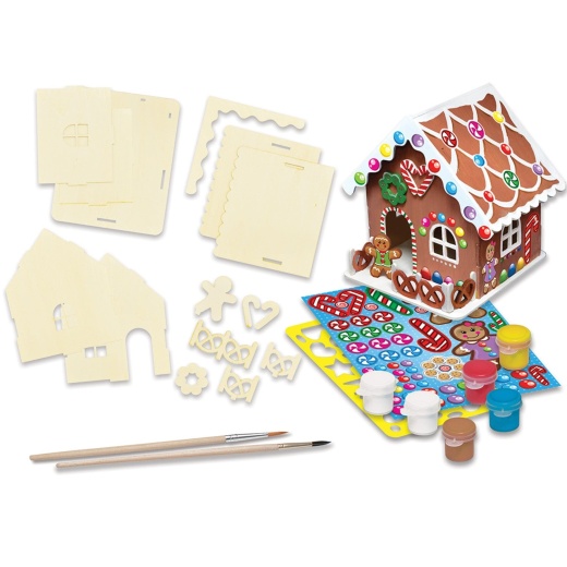 Masterpieces Holiday Craft Kit - Buildable Gingerbread House Wood Paint Kit