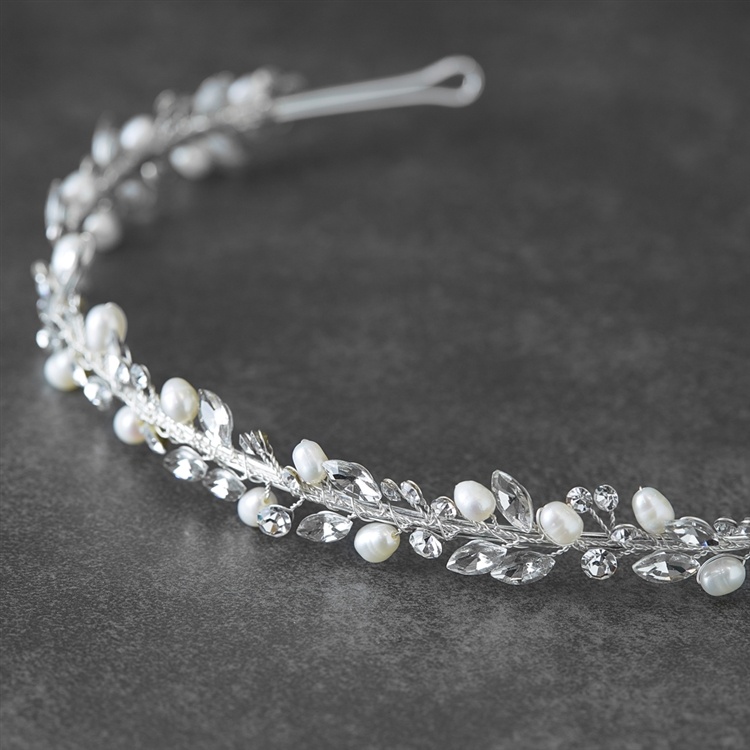 Handmade Bridal Headband Tiara With Genuine Freshwater Pearls & Austrian Crystals