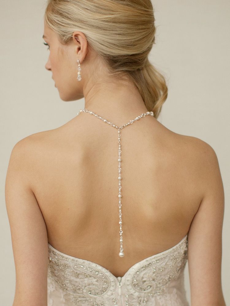 Crystal & Pearl Back Necklace For Weddings & Proms
