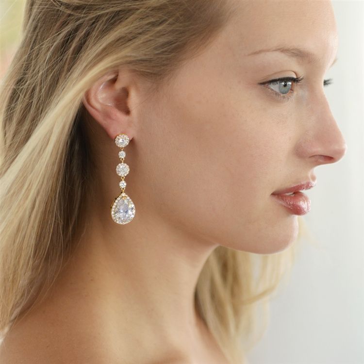 Best-Selling Gold Pear-Shaped Drop Bridal Earrings With Pave Cz