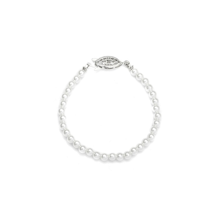 Single Strand Petite 4Mm Pearl Wedding Bracelet - 6"/White/Silver