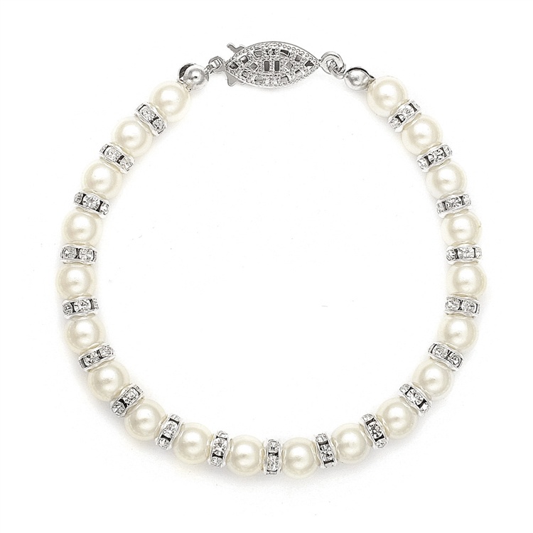 Alternating Pearl And Rondelle Wedding Bracelet - White